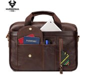 Bolso de deporte de gran capacidad del bolso de la computadora de la cartera de los hombres del cuero genuino café
