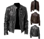 Chaqueta de cuero para motocicleta para hombre, abrigo corto ajustado con solapa, chaquetas de PU, abrigo de cuero resistente al viento con cremallera para otoño, ropa para hombre XS gris oscuro