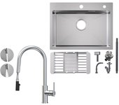 Fregadero de cocina de 60 x 45 cm con escurridor y grifo mezclador cepillado.