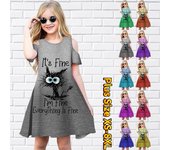 Vestidos con estampado de gatito negro floral para niñas Vestido de fiesta con hombros descubiertos Vestido de princesa Vestido de manga corta para niñas mayores de 4 años 180 verde