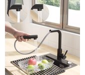 Grifo de cocina extraíble CECIPA® negro de acero inoxidable - 2 salidas de agua - Grifo para fregadero