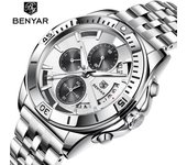 Reloj BENYAR para hombre, reloj deportivo de lujo de marca superior, reloj de cuarzo resistente al agua de acero inoxidable para hombre, cronógrafo