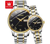 Relojes de marca OLEVS, reloj de cuarzo Simple con doble calendario, reloj de moda con correa de acero resistente al agua, reloj para hombre