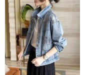 Chaquetas vaqueras de moda para mujer, abrigo informal vintage, chaqueta vaquera para mujer, abrigos básicos para mujer con bolsillo, talla grande XL