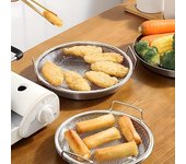 Sartén Colador de Aceite de Cocina Acero Inoxidable Sartén Colador de Aceite para Freír Cesta Coladora de Malla Fina para Freír Comida para Barbacoa Patatas Fritas 22cm
