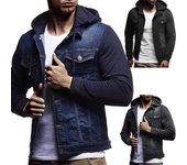 Chaqueta vaquera desgastada vintage con capucha para hombre, otoño e invierno, abrigo, prendas de vestir XL azul
