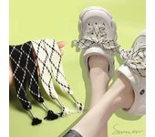 Cordones de zapatos ensanchados de 2,5 cm en blanco y negro para zapatillas de lona planas, zapatillas, decoración de zapatos con cordones de cocodrilo, 120 cm/140 cm 120cm negro