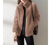 Chaqueta para mujer otoño e invierno, suéter térmico de terciopelo de doble cara para mujer, cárdigan de polar con cuello alto y cremallera para mujer M
