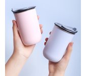 Taza térmica portátil de acero inoxidable para café, informal, antideslizante, con aislamiento térmico al vacío, para viaje, con tapa, para té, café, leche y agua. 300ml color rosa