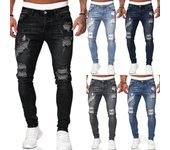 Pantalones vaqueros ajustados rasgados estilo callejero a la moda para hombre, pantalones de mezclilla lisos con lavado Vintage, pantalones de mezclilla ajustados informales para hombre XXXL azul claro