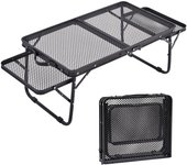 Mesa de camping VECELO, mesa de malla, mesa para exteriores con mesa auxiliar, mesa plegable, mesa baja, mesa para fogatas, ligera, portátil, compacta, fácil de usar, de aluminio negro