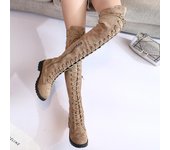 Botas sexis con cordones por encima de la rodilla para mujer, zapatos góticos de plataforma con tacón plano para otoño e invierno, botas altas hasta el muslo para mujer, moda 35