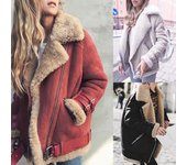 Abrigo de lana sintética para mujer de invierno prendas de vestir chaqueta de motorista con solapa cálida XL