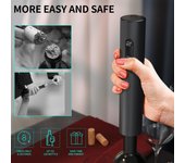 Abridor de vino eléctrico con sacacorchos automático, aireador, vertedor y cortador de papel de aluminio para cocina, bar, fiestas, regalos. negro