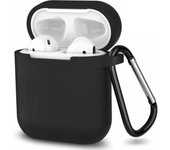 Etui AirPods Coque Silicone Noir pour Airpods 1 & 2 - Protection Anti Choc Bouchon Anti Poussiere et Mousqueton Phonillico®