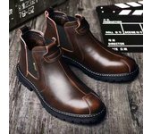 Zapatos de cuero de caña alta para hombre, botas cortas de invierno de cuero suave auténtico, botas de herramientas retro de moda, botas de cuero casuales 44