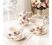 3 unids/set juego de té floral vintage, tazas de té (240ml), Tetera (900 ml), Juego de té de China, servicio de té, juego de tazas y platillos de té para adultos, juego de té de porcelana rojo