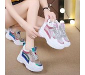 Zapatillas de deporte informales para mujer, zapatos vulcanizados con cordones y malla transpirable, zapatillas de plataforma para mujer, zapatos de tacón de cuña para mujer 35 color rosa