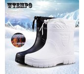Botas de lluvia de otoño e invierno para hombre, además de botas de terciopelo ligeras e impermeables, zapatos de suela gruesa y goma de algodón, botas de lluvia cálidas de tubo corto 46