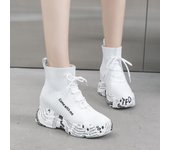 Zapatillas de deporte informales para mujer, zapatos de plataforma transpirables de malla tejida, calcetines cómodos de tendencia urbana, botas 35 blanco