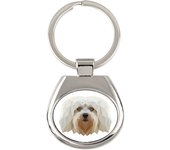 Havanese, Havanese Cuban Bichon, Bichón Havanés - geometric keychain with a photo and the inscription Art-Dog blanco