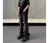Pantalones vaqueros de calle para hombre, estilo retro desgastado, holgados, de pierna recta, pantalones deportivos de pierna ancha, de moda S negro