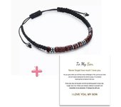 Pulsera trenzada con imán, espaciador de piedra de hierro negro, cuentas magnéticas de pieza de madera, pulsera de cuerda trenzada de nailon, pulsera de código Morse I LOVE YOU