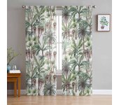 Cortinas transparentes con diseño de palmeras tropicales para sala de estar, cocina, tul, gasa y organza. W135 x H115cm x1