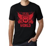 Camiseta vintage para hombre con gráfico Feel The World Deep Black Red Text XS negro