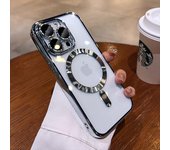 Estuche transparente electrochapado magnético para iPhone 15/14 Pro Max con película para lente 13 Pro Max