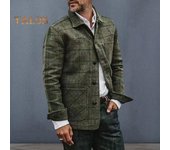 Chaqueta de hombre con solapa, manga larga, estampado a cuadros, bolsillo de parche, botonadura sencilla, corte holgado, ropa informal S verde