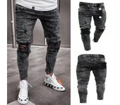 Pantalones vaqueros rotos para hombre, mallas vaqueras elásticas, pantalones rotos rectos nuevos para hombre S negro