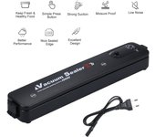 A C110 V 100W Máquina envasadora selladora de película al vacío eléctrica completamente automática Envasadora al vacío incluida Bolsa de 10 bolsillos Portátil para el hogar Cocina Diaria EU Plug negro