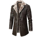 Chaqueta de cuero de longitud media para hombre, chaqueta de felpa de piel de traje de solapa grande de felpa de negocios de otoño e invierno para hombre 4XL negro
