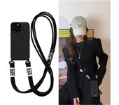 Funda de teléfono con cordón y correa de silicona para iPhone 16, 15, 14, 13, 12, 11 Pro Max, Mini, XS, X, XR, 7, 8, 15 Plus, funda con collar cruzado iPhone 16 Pro Max negro