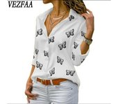 VEZFAA Blusas y camisas de cuello polo de manga larga con estampado de colores sólidos de moda informal para mujer primavera otoño S blanco