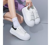 Zapatillas blancas informales con plataforma gruesa para mujer, con cordones, antideslizantes, de piel sintética, cómodas para entrenar, transpirables. 35 negro