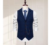 Chaleco de traje para hombre, sin mangas, con solapa, de un solo color, con dobladillo inclinado y botones, bolsillos 3D y cadena decorativa XL gris oscuro