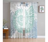 Cortinas transparentes con diseño de conchas marinas, estrellas de mar y corales para decoración de sala de estar, ventanas, cocina, tul, gasa y organza. W135 x H115cm x1