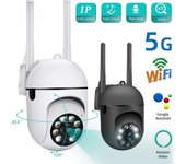 Cámara IP inalámbrica WIFI PTZ de 2,4 G y 5 GHz con seguimiento automático y zoom de 4 aumentos, cámara de seguridad con visión nocturna a todo color, cámara de red de vigilancia CCTV EU plug blanco