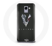 Coque pour Samsung Galaxy A8 2018 Vikings Série Saison 6 logo V Epée Gris Fond Noir