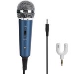 Micrófono de condensador Karaoke Micrófono para teléfono inteligente para computadora Karaoke con adaptador de audio Micrófono de mano con cable Transmisión en vivo En forma de U de 3,5 mm azul