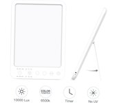 Lámpara de terapia de luz sin rayos ultravioleta, brillo de 10 000 lux, función de temporizador, control táctil, soporte de pie para US Plug blanco