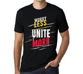 Camiseta Vintage para hombre, camiseta estampada, Worry Less Unite More, texto en blanco y negro profundo XS negro