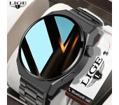 Reloj inteligente LIGE para Hombre, pantalla completamente táctil, llamada Bluetooth, relojes impermeables, rastreador de actividad/deporte, Reloj inteligente para Hombre silicone strap negro