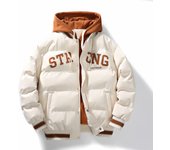 Abrigo de plumón de dos piezas falso con estampado de letras de moda engrosado con capucha de invierno para hombre M blanco