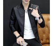 Chaqueta de cuero con cuello alto de color sólido para ropa de abrigo para hombres en primavera y otoño Chaqueta de cuero de PU juvenil informal de gran tamaño para la mejor tendencia para hombres M