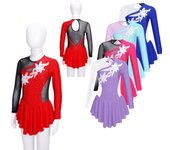Vestido de patinaje artístico para niñas, leotardo de manga larga de malla con lentejuelas, traje de gimnasia, ropa de Ballet, disfraz de baile 5-6 Years rojo