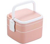 Fiambrera aislada de doble capa portátil, práctica, resistente al calor, sin olor, para contenedor de comida para estudiantes Round color rosa