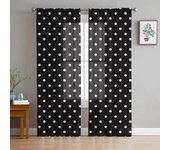 Cortinas transparentes de gasa con lunares en blanco y negro para sala de estar, dormitorio, decoración de ventanas, cortinas de tul W135 x H115cm x1&Rod Pocket